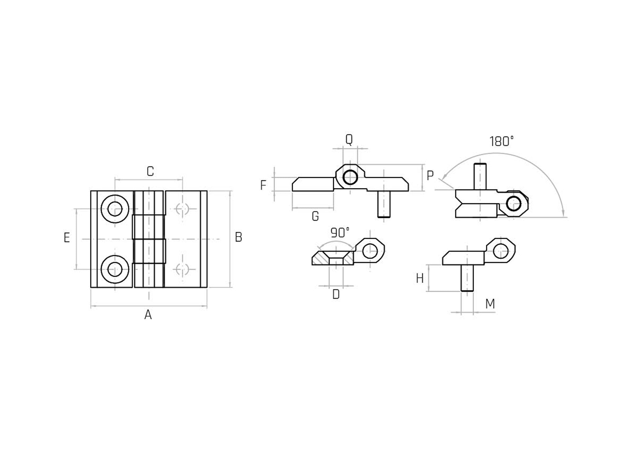 Flat hinge with pin and through hole BLACK ZAMA - CZN/AC - Range Flat hinge with pin and through hole BLACK ZAMA - CZN/AC - Range